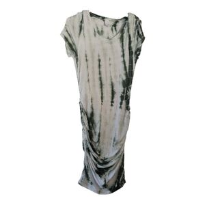 Pink Elephant, Tie-Dye Midi Stretch Dress in Green and White, Size Medium
